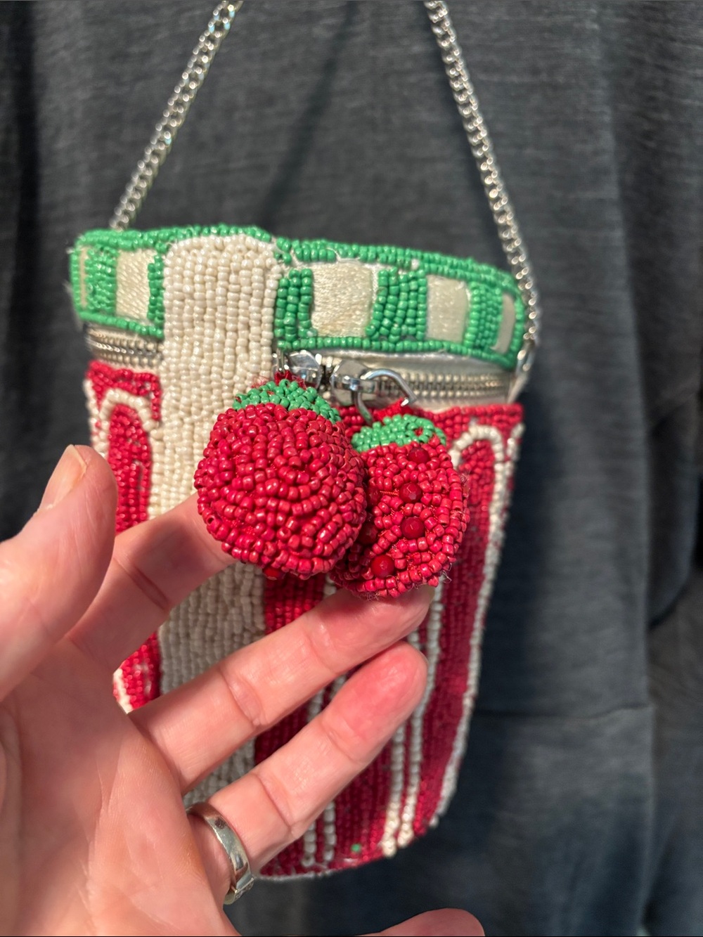 Made in India Hand-Beaded Raspberry Jam Red & Green CrossbodyBag - Picture 4 of 14